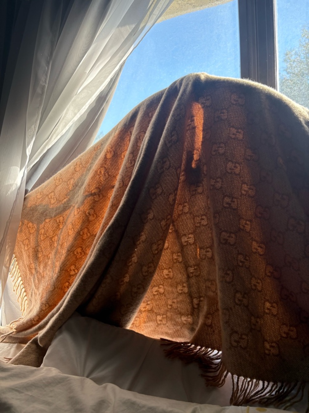 Gucci Tan & Brown Signature Logo Blanket Scarf